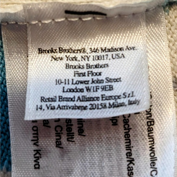 Brooks Brothers Cotton/Cashmere Turquoise/Gray/Cream Sweater Vest Unisex Size L - Picture 4 of 5